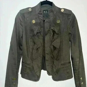 A/X Armani Exchange Military Ruffle Gold Hardware Dark Olive Green Jacket XS